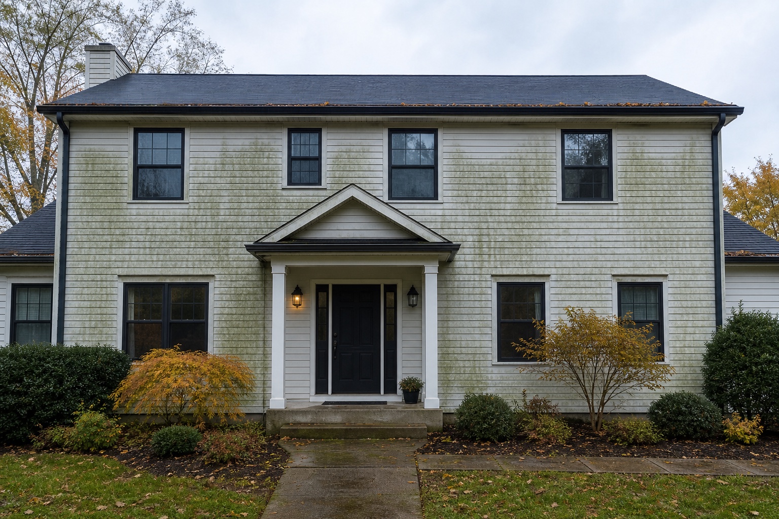 The same house before professional exterior cleaning
